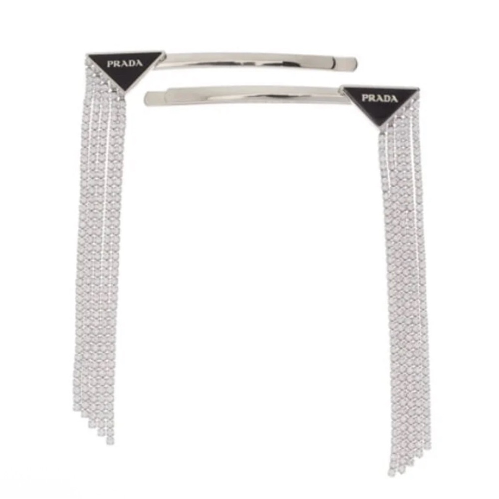 Prada crystal-embellished triangle logo hair barrettes